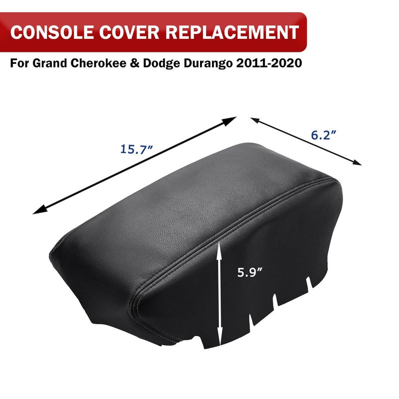 KBH Center Console Armrest Cover Replacement for Dodge Durango & Jeep Grand Cherokee 2011-2020, Vinyl Leather, Middle Console Arm Rest Upholstery, Anti-Scratch, Black (Leather Part Only) - Image 5
